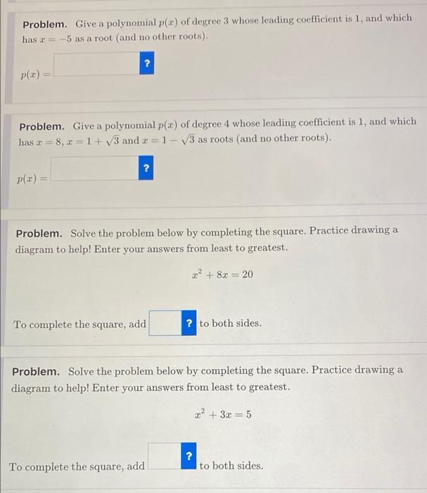 Solved Problem. Give a polynomial p(x) of degree 3 whose | Chegg.com