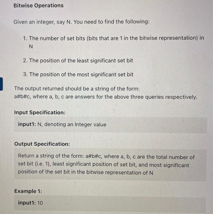 Solved Bitwise Operations Given An Integer, Say N. You Need | Chegg.com