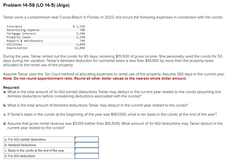 Solved Problem 14-59 (LO 14-5) (Algo)Tamar owns a | Chegg.com