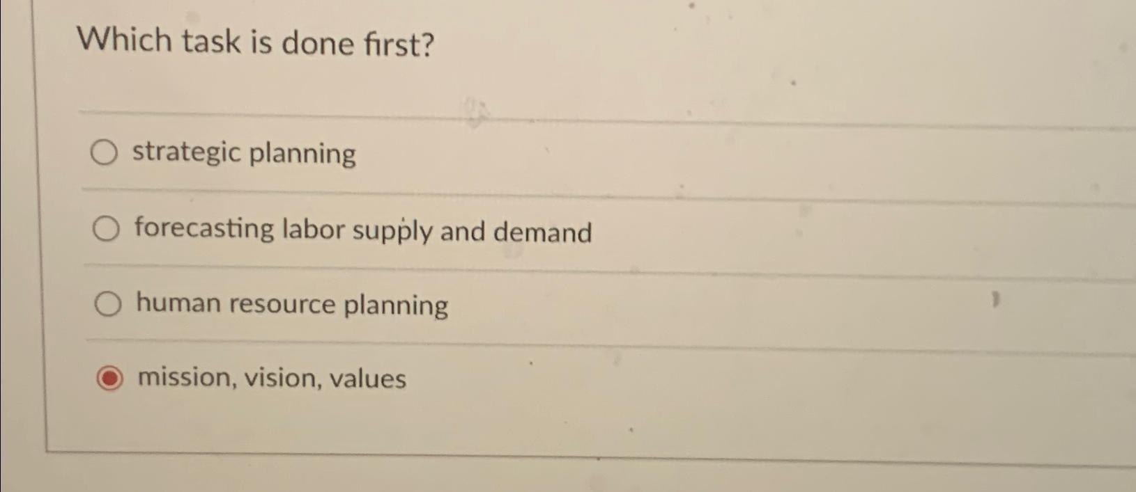 Solved Which task is done first?strategic | Chegg.com