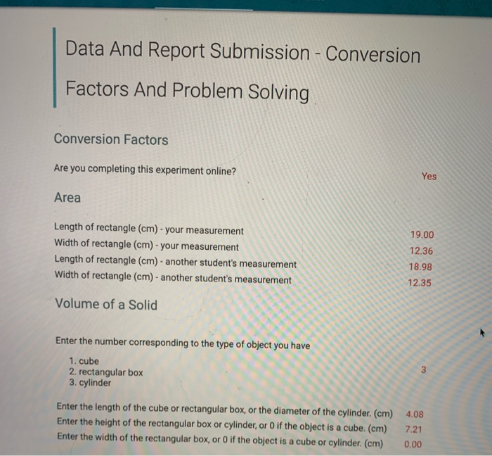 report conversion factors and problem solving