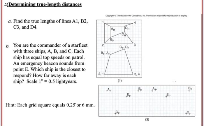Solved 4)Determining true-length distances a. Find the true | Chegg.com