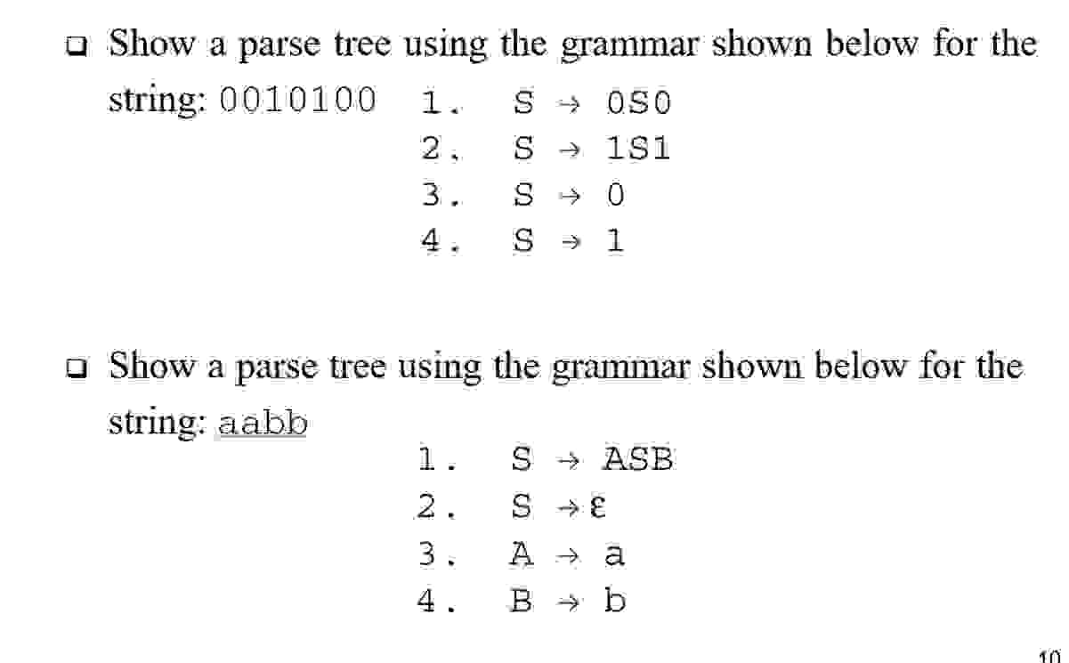 Solved Show a parse tree using the grammar shown below for | Chegg.com