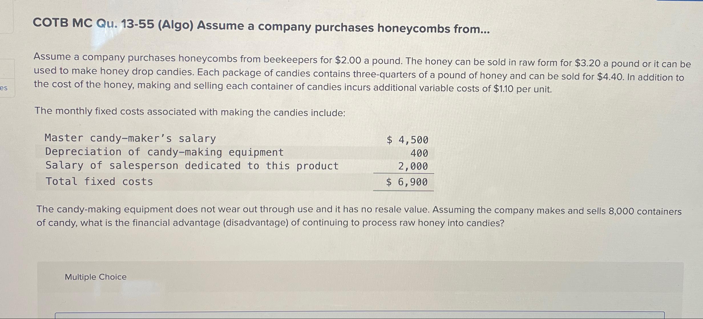 Solved COTB MC Qu. 13-55 (Algo) ﻿Assume A Company Purchases | Chegg.com