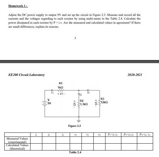 Solved Homework 1: Adjust the DC power supply to output 9V | Chegg.com
