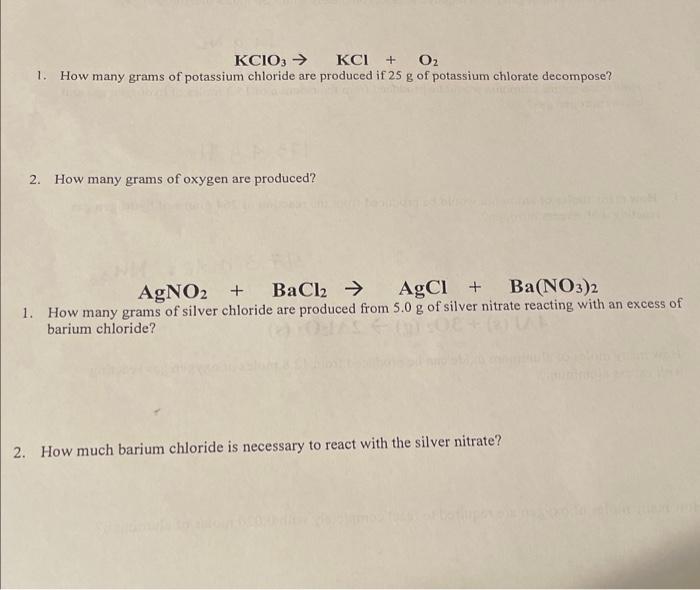 Solved KClO3→KCl+O2 1. How Many Grams Of Potassium Chloride | Chegg.com