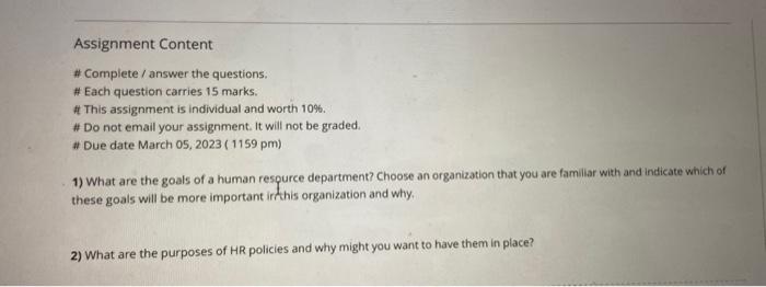 Assignment Content \# Complete / answer the | Chegg.com