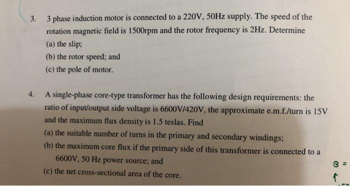 Solved 3. 3 phase induction motor is connected to a 220V, | Chegg.com