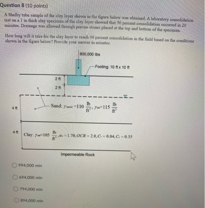 Solved Question 8 (10 Points) A Shelby Tube Sample Of The | Chegg.com