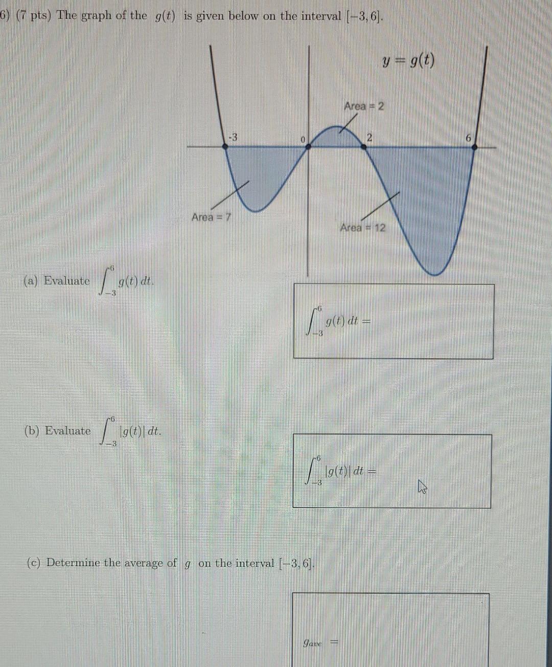 Solved 6) (7 pts) The graph of the g(t) is given below on | Chegg.com