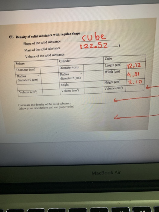 Solved (ii) Density of solid substance with regular shape | Chegg.com