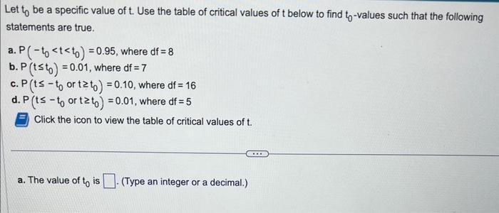 Solved Let t0 be a specific value of t. Use the table of | Chegg.com