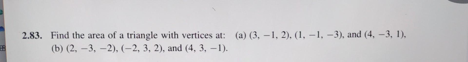 find area of triangle with vertices 2 3 4 1 5 0
