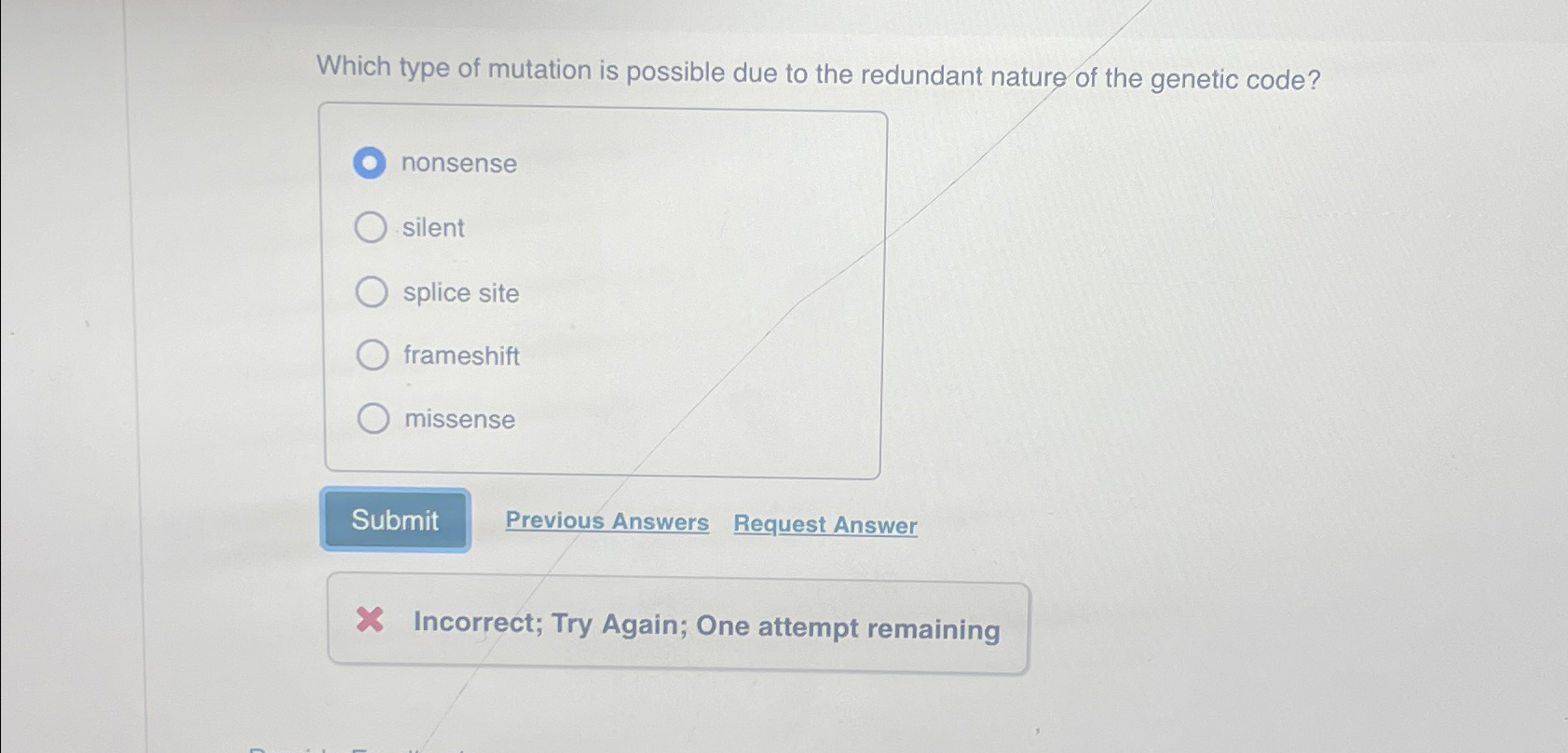 Solved Which type of mutation is possible due to the | Chegg.com