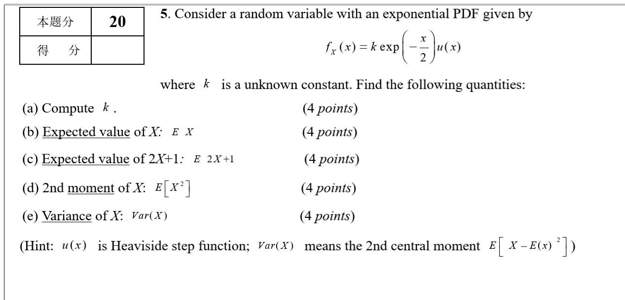 Solved 5. Consider a random variable with an exponential PDF | Chegg.com