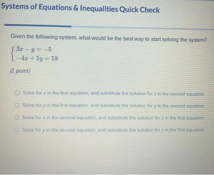 Solved Systems of Equations & Inequalities Quick Check Given | Chegg.com