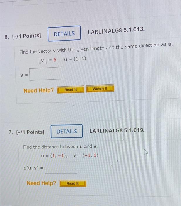 Solved DETAILS LARLINALG8 5.1.013. 6. [-/1 Points] Find The | Chegg.com