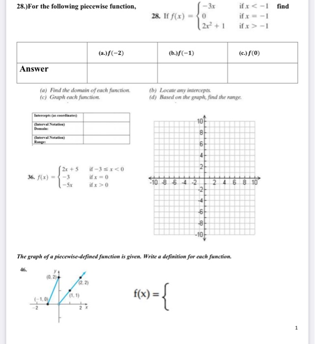 Solved 28.)For the following piecewise function, 3x 28. If