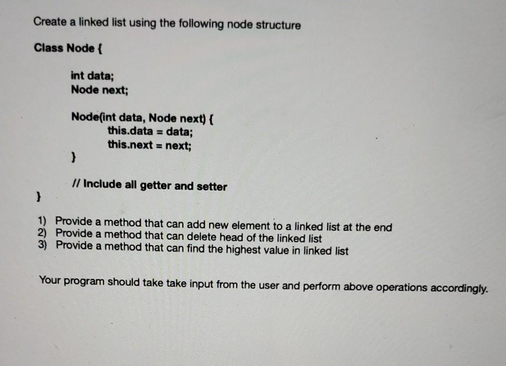 Solved Create a linked list using the following node | Chegg.com