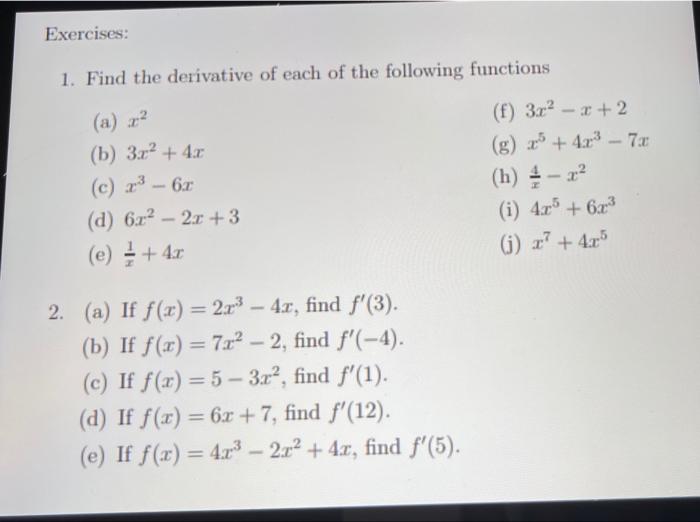 Solved Exercises: 1. Find The Derivative Of Each Of The | Chegg.com