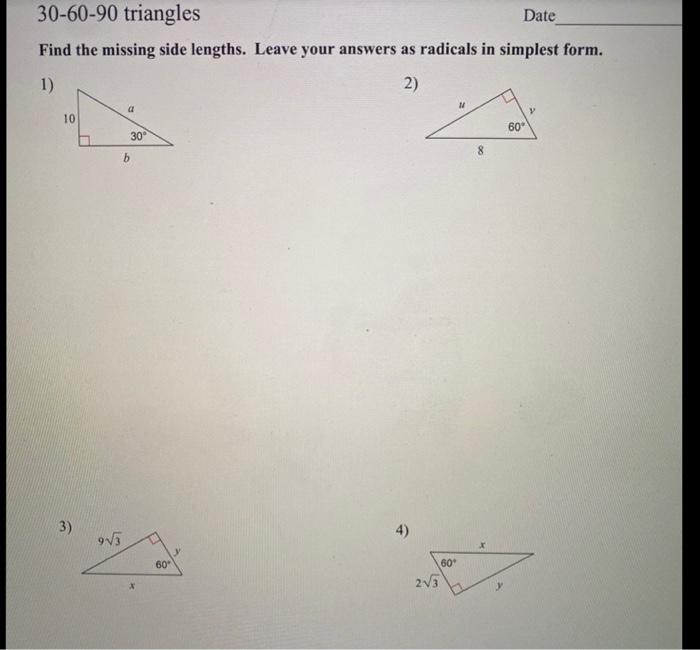 Solved 30 60 90 Triangles Date Find The Missing Side Chegg Com