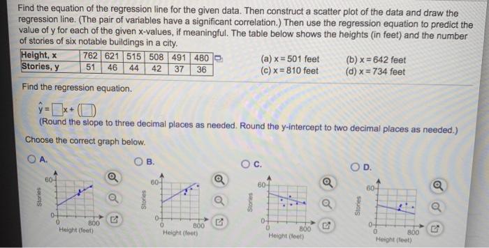 Solved Find the equation of the regression line for the | Chegg.com