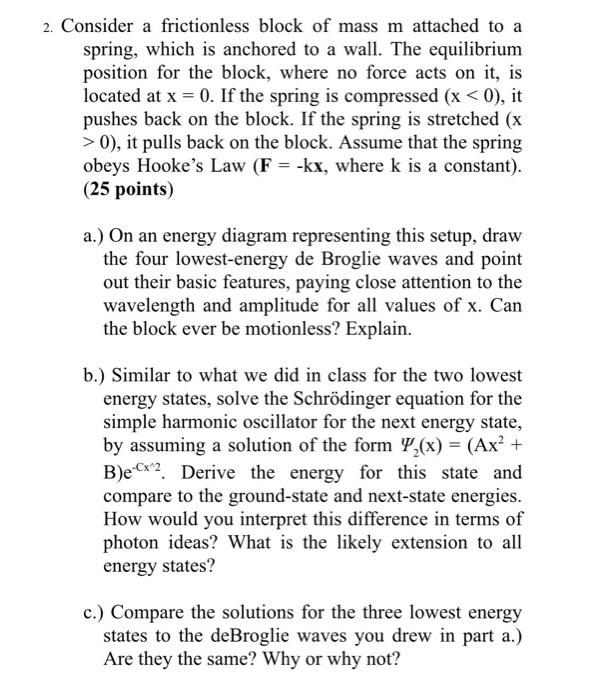Solved Consider a frictionless block of mass m attached to a | Chegg.com