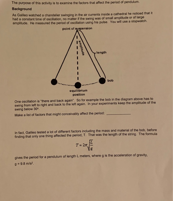 What Factors Affect The Period Of A Pendulum Quizlet