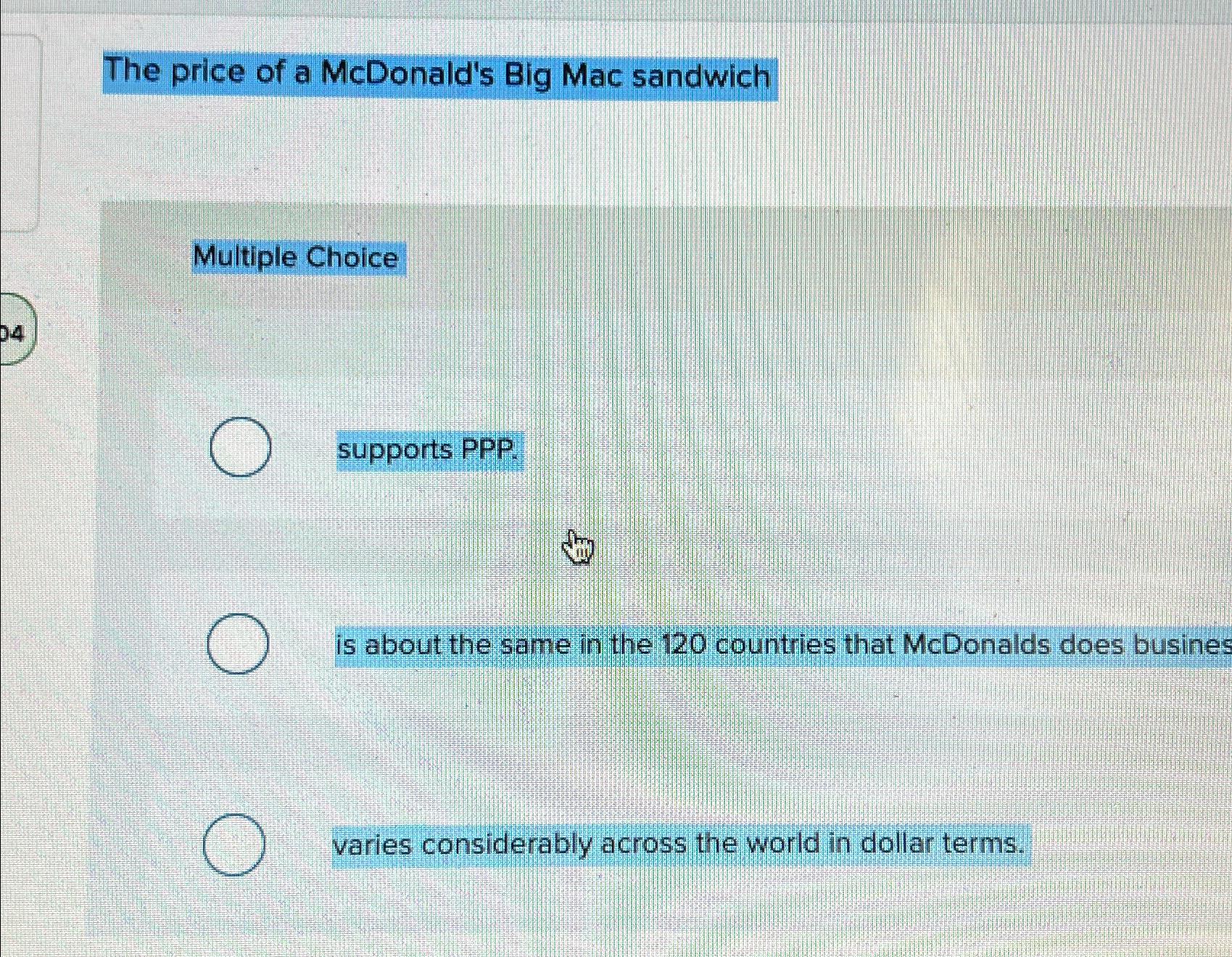 Solved The price of a McDonald's Big Mac sandwichMultiple