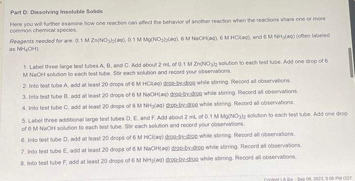 Solved Zn(OH)2(s)→Zn2+(aq)+2OH−(aq)Ksp≪1 Observations | Chegg.com
