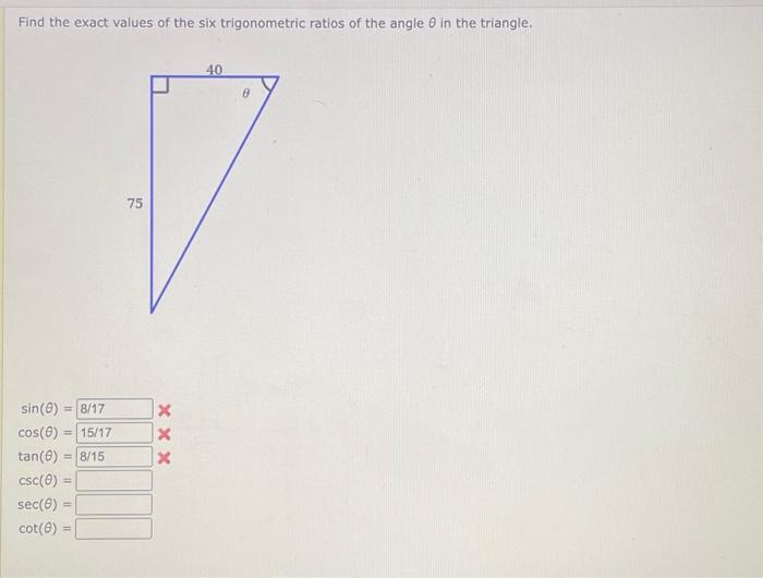 Solved Find the exact values of the six trigonometric ratios | Chegg.com