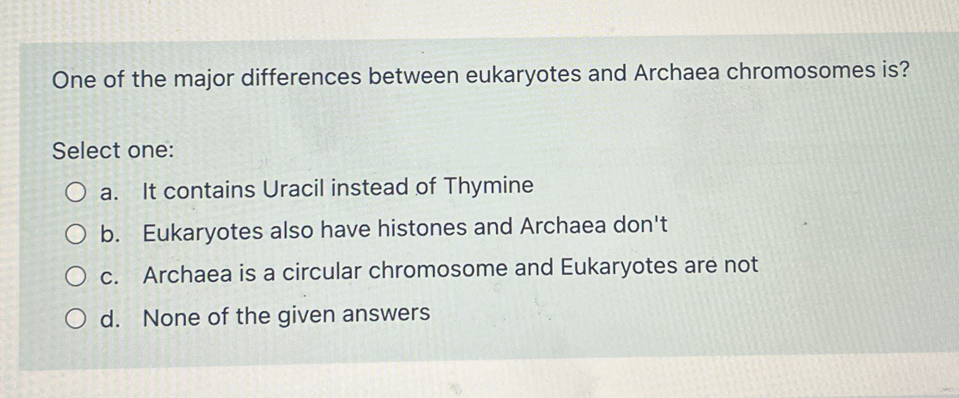 Solved One of the major differences between eukaryotes and | Chegg.com