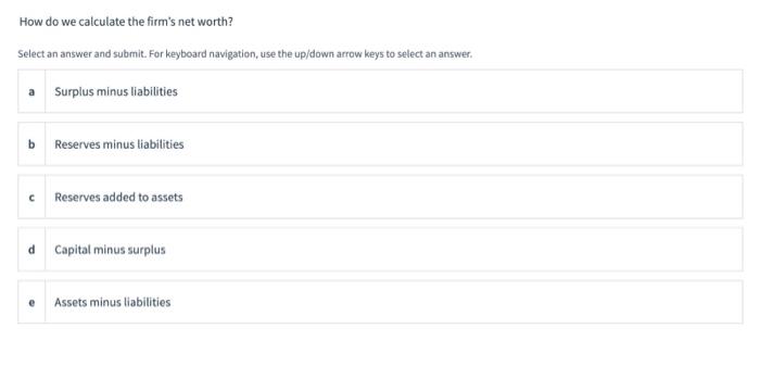 Solved How do we calculate the firm&rsquo;s net worth? Select an | Chegg.com