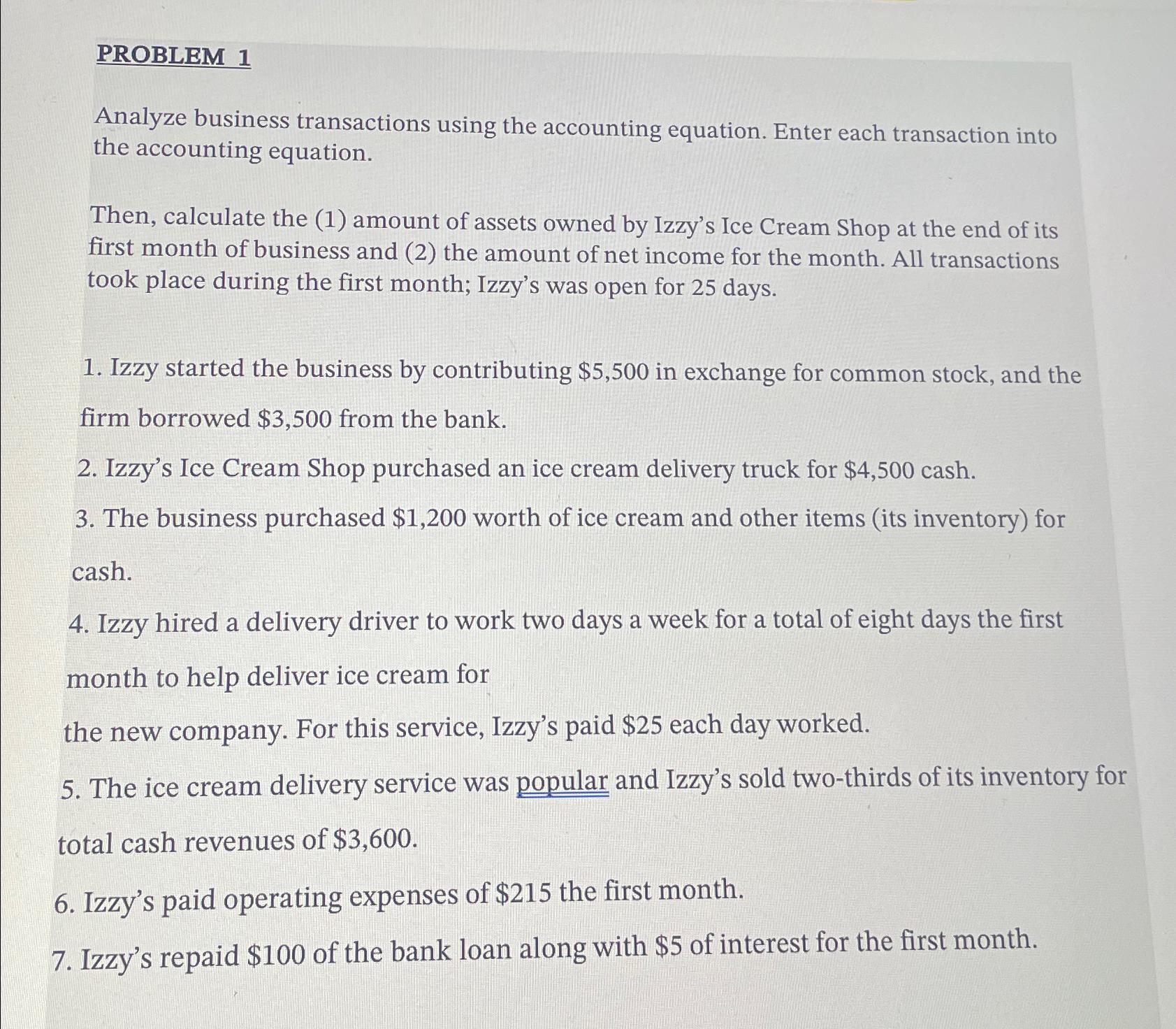 Solved PROBLEM 1Analyze business transactions using the | Chegg.com