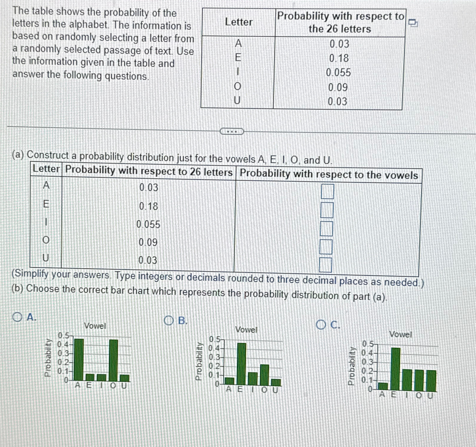 Solved The table shows the probability of the letters in the | Chegg.com