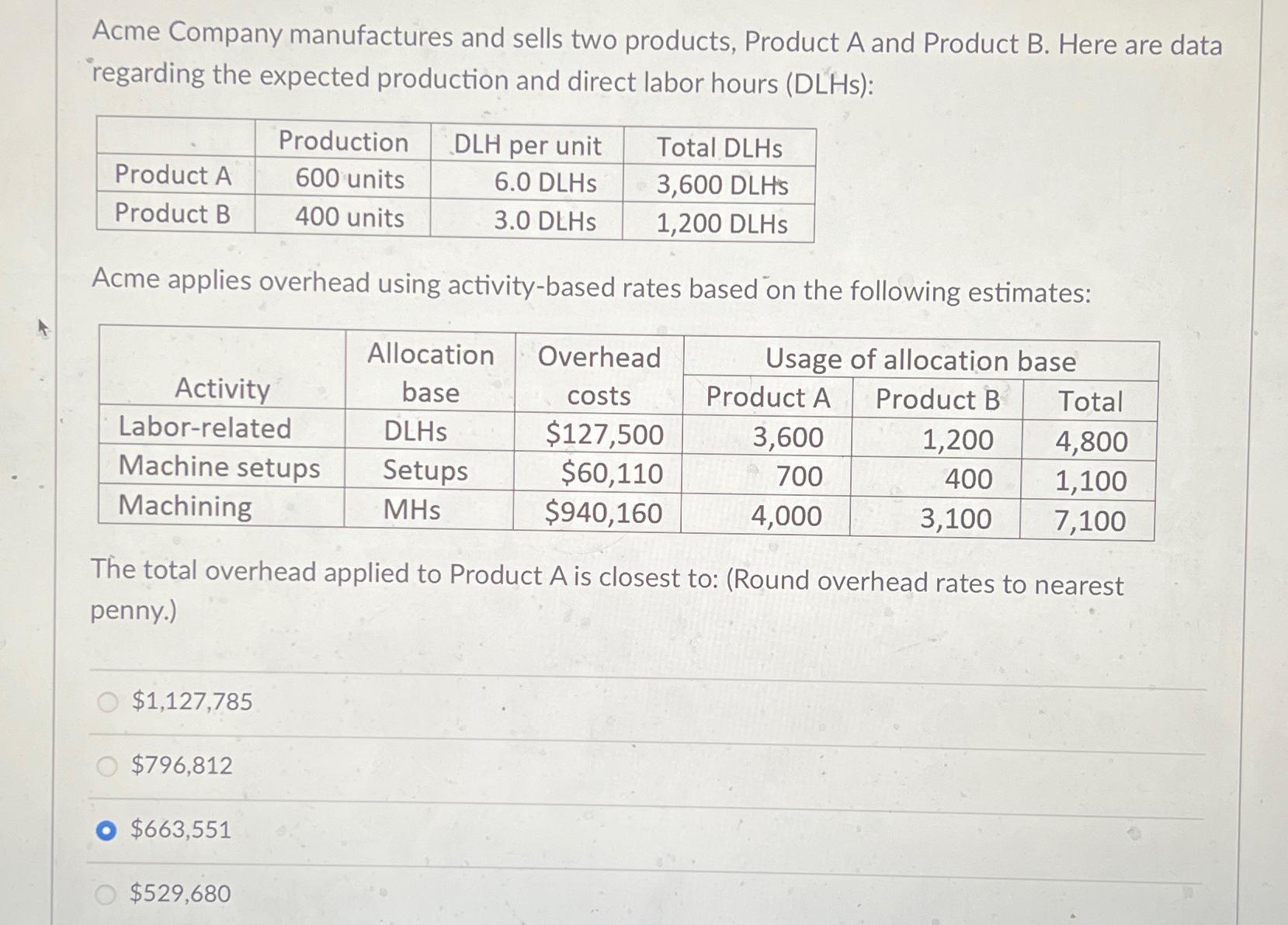 Solved Acme Company Manufactures And Sells Two Products, | Chegg.com