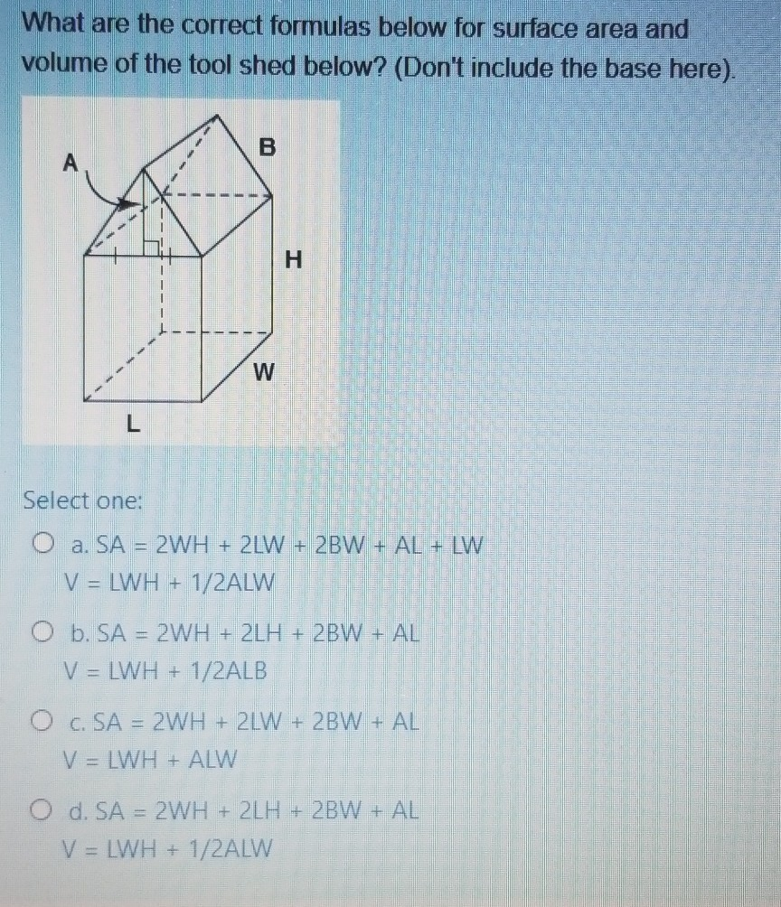 Solved What are the correct formulas below for surface area | Chegg.com