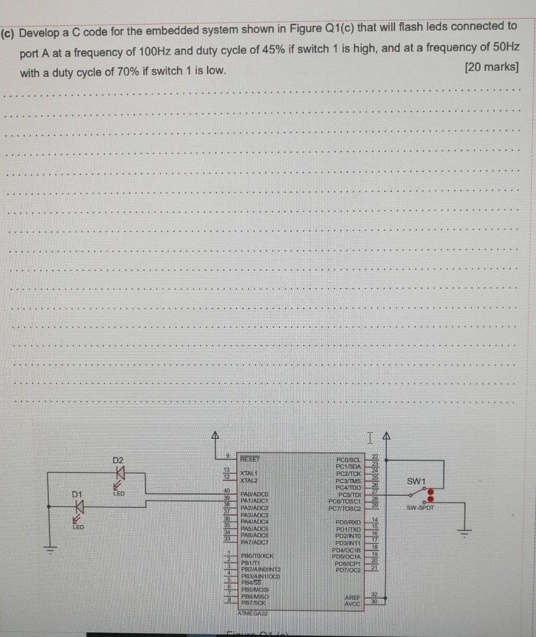 Solved (c) Develop a C code for the embedded system shown in | Chegg.com