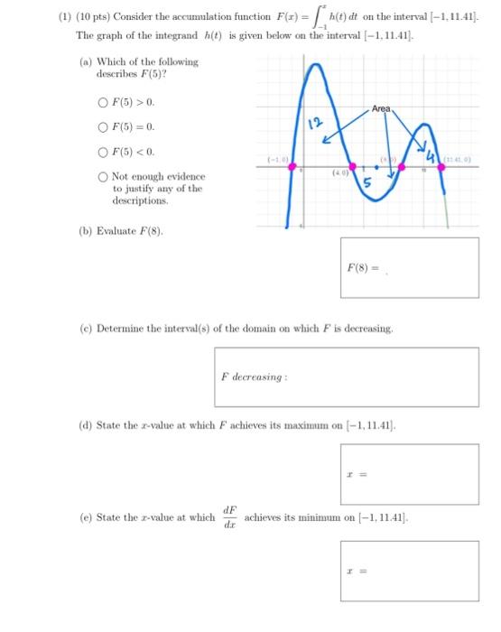 Solved (1) (10 pts) Consider the accumulation function | Chegg.com