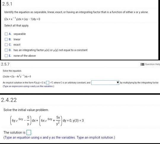 Solved 2.5.1 Identify the equation as separable, linear, | Chegg.com