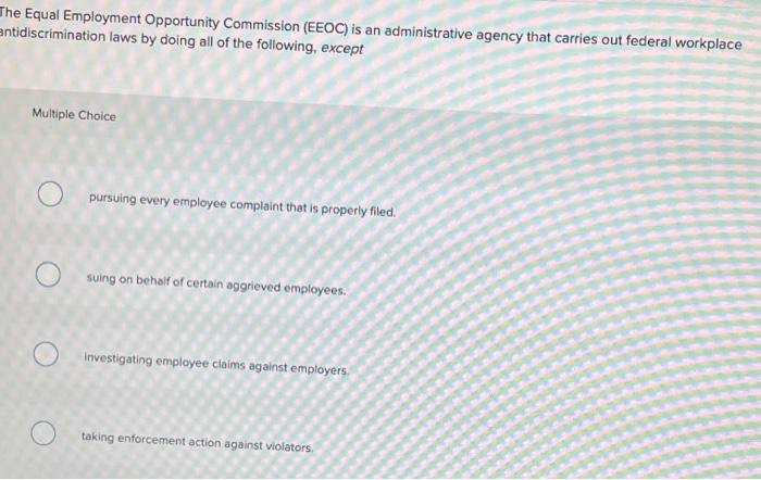 What Is The Equal Employment Opportunity Commission Eeoc Quizlet