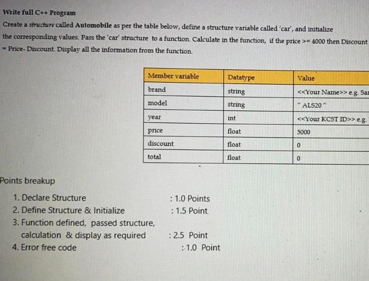 Solved Write full C++ Program Create a structure called | Chegg.com