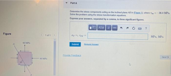 Solved Part A Determine the stress components acting on the | Chegg.com