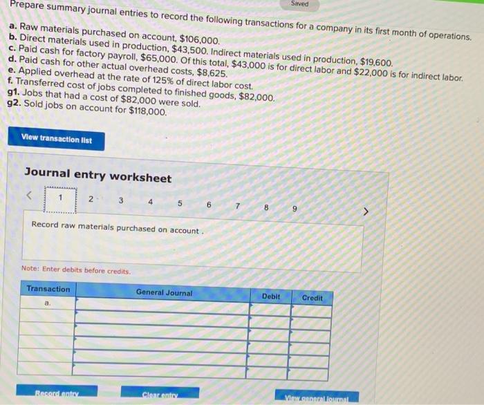Solved Saved Prepare summary journal entries to record the | Chegg.com
