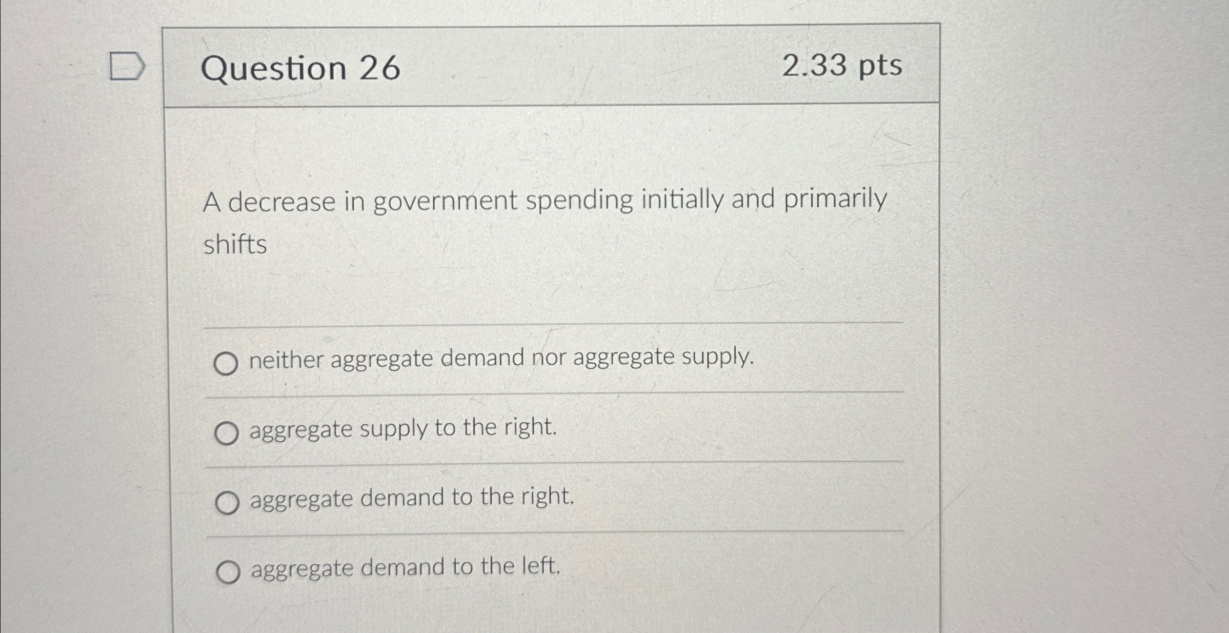 Solved Question 262.33ptsA decrease in government spending | Chegg.com