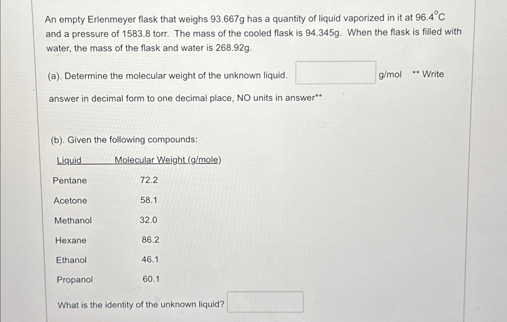 Solved An empty Erlenmeyer flask that weighs 93.667g ﻿has a