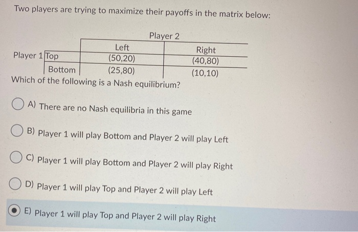 Solved Two players are trying to maximize their payoffs in | Chegg.com