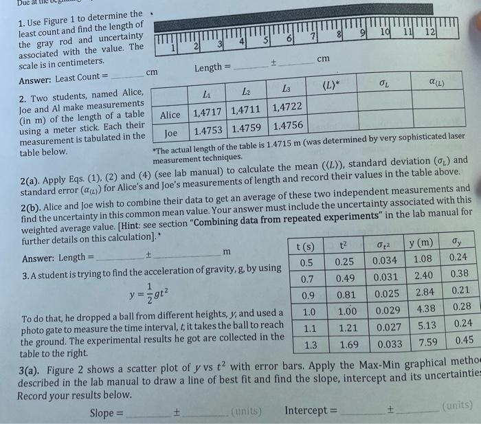 [Solved] 1. Use Figure 1 to determine the least count and