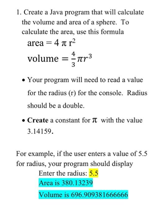 Solved 1. Create a Java program that will calculate the | Chegg.com