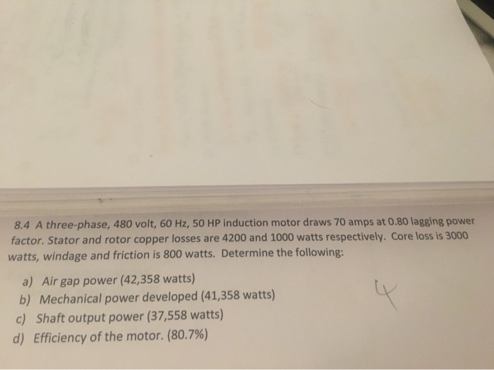 Solved 8.4 A three-phase, 480 volt, 60 Hz, 50 HP induction | Chegg.com